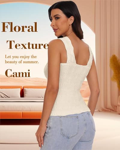 Women's Square Neck Wide Strap Crop Tank Tops Slim Fit Sleeveless Going Out Top Flower Lettuce Trim Cami Tops3