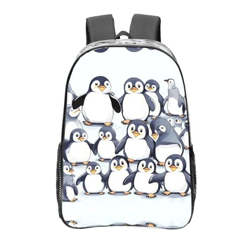 Sac à dos transparent noir avec poches et motif pingouins mignons One Size