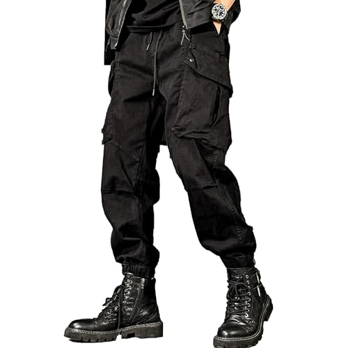 XYXIONGMAO Men's Black Joggers Hip Hop Techwear Overalls Multi-Pocket Sweatpants Streetwear Vintage Washed Casual Cargo Pants3