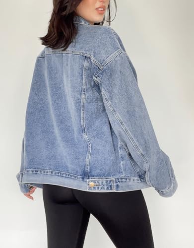 Kedera Women's Oversized Jean Jacket Long Blue Denim Jacket Long Sleeve Button Down Trucker Jacket Shacket Fall Coats4