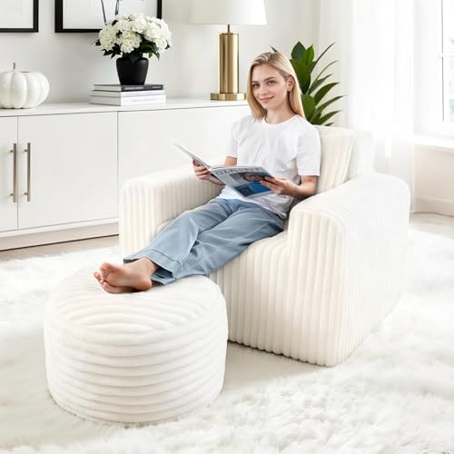 HABUTWAY Bean Bag Chair for Adults with Pillow, Giant Bean Bag Chairs with Ottoman - image 3