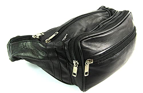 Leather Emporium Unisex Black Leather 8 Zip 7 Pouch Bum Bag Money Wallet 4