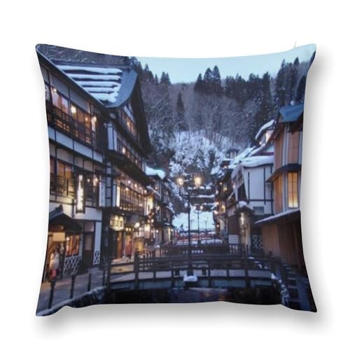 銀山温泉流行両面印刷枕カバー腰部枕カバー室内ソファー四季通用抗菌防臭快適な手触り誕生日クリスマスプレゼント枕カバー抱き枕カバー12 "x12 "