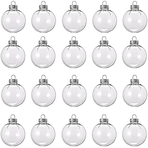 20 Pcs Clear Plastic Fillable Ornament Balls, Removable Top Clear Hanging Ornaments Ball, DIY Plastic Ornaments Round Balls, Perfect for Decoration On Christmas Trees, Wedding, Party (60 mm)