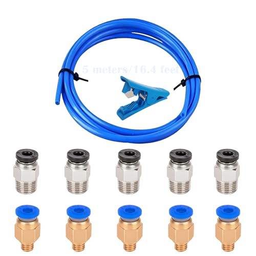 CESFONJER Tube de Bowden de téflon de 5 m PTFE (2.0mm ID / 4.0mm OD) Filament de 1.75mm l'imprimante 3D + Tube De Tuyau Coupeur + Pc4-m6-m10 rapide en Fitting...