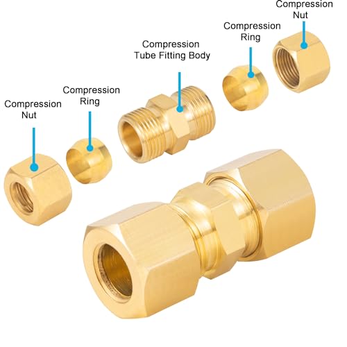 Breezliy 2PC 3/8 Brass Compression Fitting,3/8-Inch Od Compression Union,Brass Compression Tube Fitting thumb #2