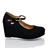 Soda Girl's Closed Toe Mary Jane Platform Wedge Sandal (Black, numeric_3)