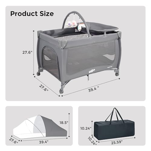 Image of Pamo Babe Pack and Play with Bassinet, One-Step Setup Portable Baby Playpen
