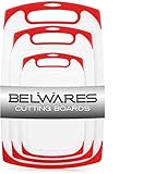 Plastic Cutting Boards Set of 3, Dishwasher Safe Reversible Cutting Boards with Non-Slip Feet & Deep Drip Juice Groove for Chopping Foods, BPA Free, FDA Approved Materials & Eco Friendly (Red)
