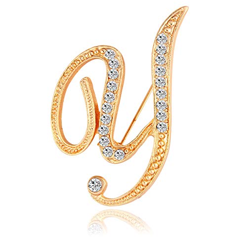 ETHOON Letter Brooch Pins Initial Rhinestone Brooch for Women Crafts Gold Y