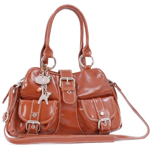Catwalk Collection Handbags   Bolso de Mano Mediano con Correa Bandolera   Bolso de Hombro de Piel de Mujer   Correa Ajustable   Faith   Tostado