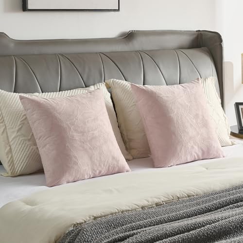 Image of FUTEI Pack of 2 Velvet Throw Pillow Covers 12x20 Inch Soft Embossed Leaf-Relief Textured Decorative Lumbar Pillowcases Modern Natural Farmhouse Accent for Couch Bed Living Room, Pink