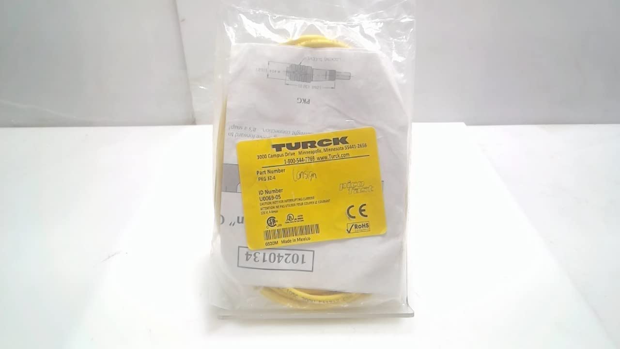 TURCK PKG 3Z-4 Female SNAP Lock/Locking Sleeve, U0069-05, 4 Meter Length, Single Ended, M8 PICOFAST, CORDSET, PVC Jacket, Straight Female Connector, NO LEDs, 3X24 AWG