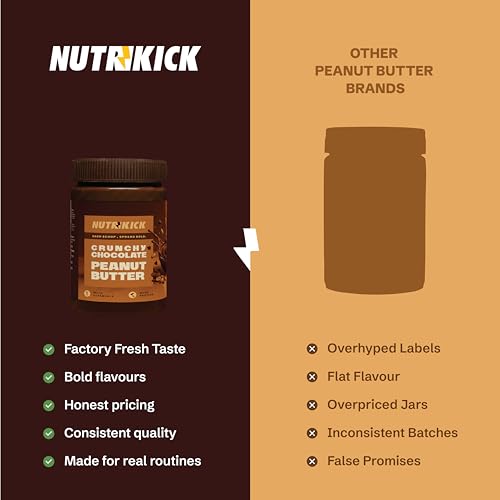 Image of NUTRIKICK Crunchy Chocolate Peanut Butter 1kg | High Protein Dark Chocolate Nut Spread | With Vitamin E | Gourmet Healthy Snack for Kids, Athletes & Fitness Enthusiasts
