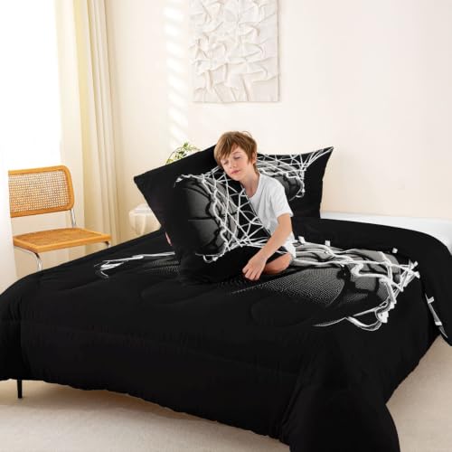 Image of Feelyou 3D Basketball Comforter Set King Size Ball Pattern Bedding Set for Kids Boys Girls Sports Theme Duvet Quilt Bedroom Decor Microfiber 3 Pcs with 2 Pillow Cases