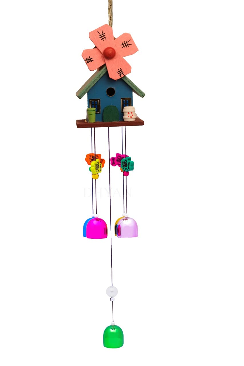 DHYANDHYAN Made up of 5 Pipe Wood Copper Wind Bells Chimes for Decorate Item with Sweet Sound | Best Gift for Birthday, Anniversary, Home VASTU Pooja and Return Gift, Elegant Chime 21 Inches (Peach)