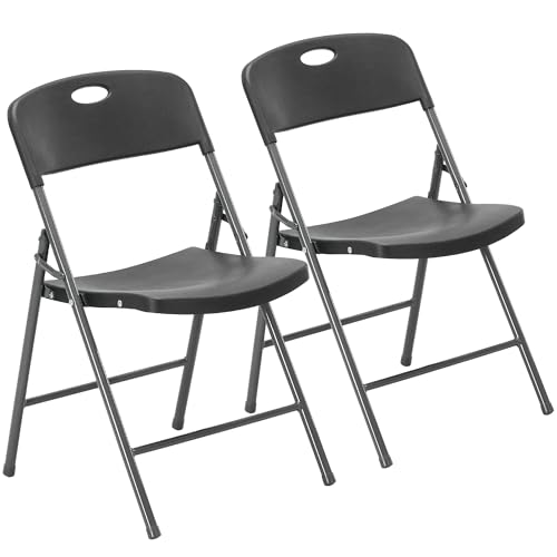 Image of DUMOS 2 Pack Black Folding Chairs, Plastic Portable Stackable Dining Chairs with Metal Frame, for Indoor Outdoor, for Home and Office, Conference, Party, Event, Wedding, Birthday, Black
