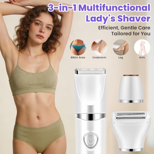 AYBUY golarka elektryczna dla kobiet, 3 w 1 Elektryczna trymer do bikini, ekran golenia nóg, suchy/mokry, USB, bezbolesna maszyna do usuwania włosów pod pachami, twarz itp, fioletowy gradient