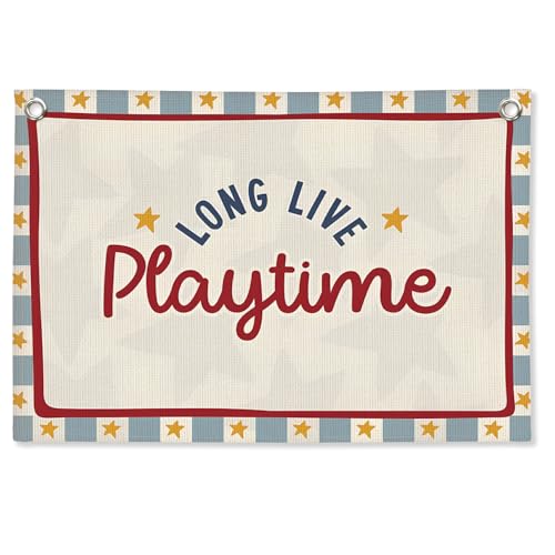 Playroom Wall Decor Long Live Playtime Linen Canvas Banner Toddler Playroom Decor Kids Room Nursery with Star Pattern Wall Decor for Toddler Boys Toy Room Bedroom 30x20 Inch