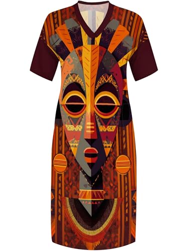 Image of Plus Size Maxi Dress for Women Short Sleeve V Neck Casual Loose Sundress with Pockets