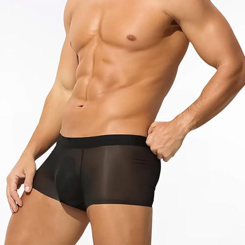 Niksy Underwear, Men's Ultra-Thin Ice Silk Transparent Boxer Briefs, Sheer Underwear for Men, Breathable Cool4