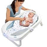 Baby Bath Net, Non Slip Adjustable Newborn Baby Bath Seat with 5 Safety Support Corner, Soft and Comfortable Baby Bath Shower Accessories with Sponge Cushion for Safe Bathing Experience 0-12 Months