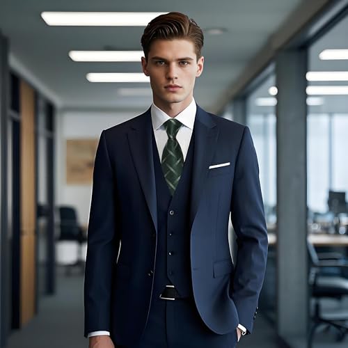 Image of YourTies Green Ties for Men Plaid Necktie Checkered Silk Tie Pocket Square Cufflinks Set Formal Business Party Wedding