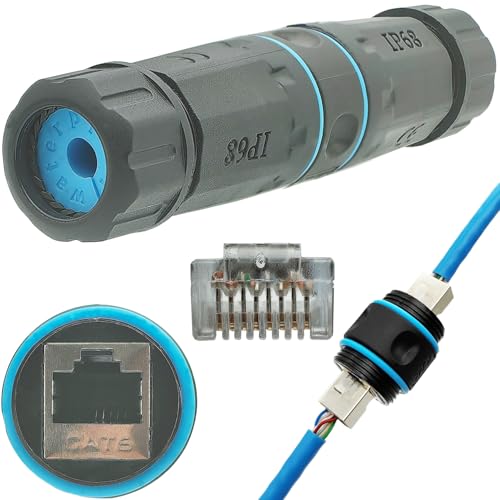 CTRICALVER Acoplador RJ45 impermeable, conector de cable Ethernet IP68 para exteriores hembra a hembra, conector impermeable RJ45 adaptador de red blindado CAT6 (1 pieza)