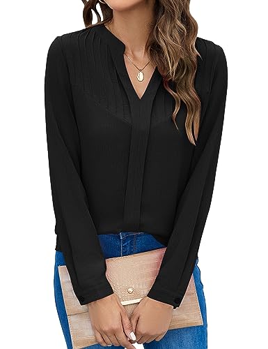 Blooming Jelly Women's Dressy Casual Blouses Business Long Sleeve Shirts V Neck Work Tops Fall Fashion Outfits