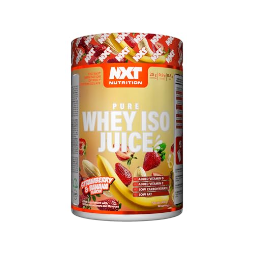 NXT Pure Whey ISO Juice – Strawberry & Banana Flavour | 100% Whey Protein Isolate | 25g Protein, Low Carb, Low Fat, Added Vitamin D & C | Light Juice-Like Taste | 30 Servings