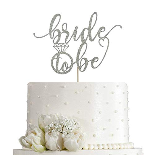 Aminjie Bride To Be Cake Topper For Bridal Shower/Wedding Shower/Engagement/Bachelorette/Hen Party Decorations, Double Sided Silver Glitter #TOP1