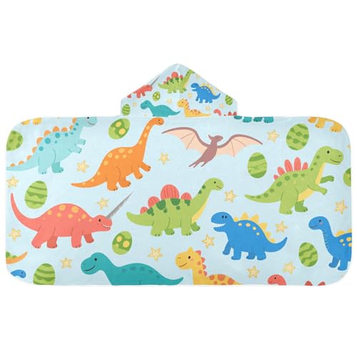 Toallas de playa para niños, diseño de dibujos animados, coloridos dinosaurios, fondo azul, toallas con capucha para niños, traje de baño ligero para niñas
