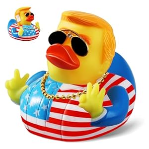 Large Donald Trump Rubber Duck, 3.5 inch Trump Duck for Jeep Ducking with Sunglasses and Necklace, Jeep Duck Bath Toy for Trump Election, Trump 2025 Gifts for Kids Adults Car Dashboard Decorations