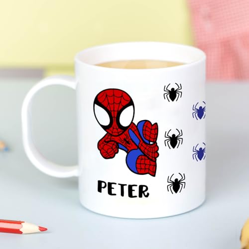Wanapix | Taza de Plástico Personalizada para Niños| Vuelta al Colegio/Guardería | Taza Infantil con Nombre |Plástico Irrompible sin BPA | 325 ml | Spider Hero