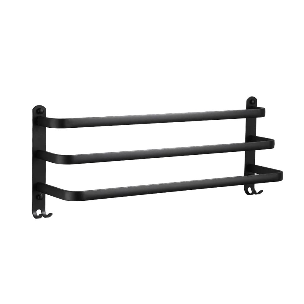 FGXHHS Towel Rack BathroomCollect Holder Wall Mounted Aluminum Multilayer Layer Wiht Hook Toilet Room Rod (Svart C50cm)