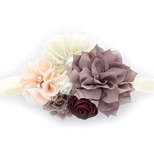 My Lello Baby Headband Shabby Fabric Flower Cluster Stretchy Elastic Vintage Mix