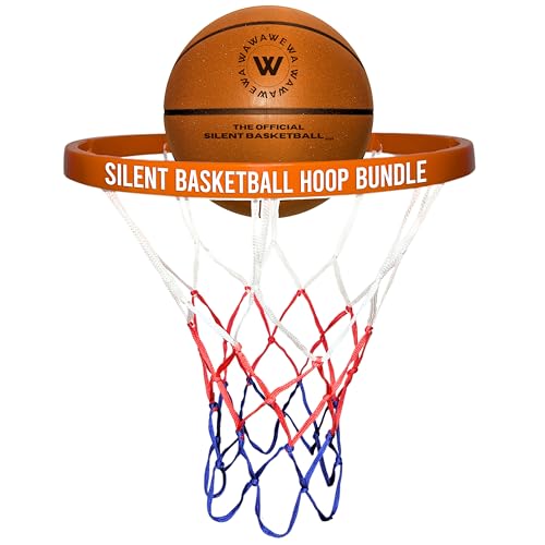 WAWAWEWA The Official Silent Basketball Mini (Size 3) Bundle with Hoop – Ready to Play & Noise Free Indoor Mini Basketball for Quiet Bounce & Large Wall Mounted Basketball Hoop for Indoor Practice