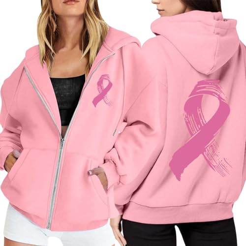Sweat à capuche zippé en polaire rose pour femme avec poches chaudes et cordon