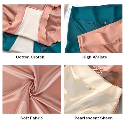 6 Pack Silky Smooth Satin High Waist Underwear for Women, Silk-Lined Comfort Frozen Silk Panties with Silky Tactile Touch4