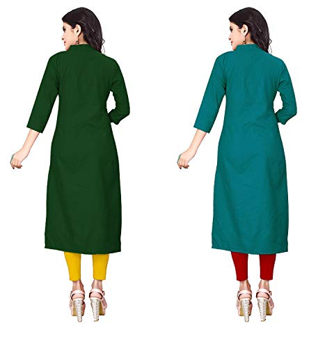 Image of NATEK Women's Cotton Straight Plain Kurtis Combo Pack of 2