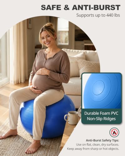Image of Trideer Yoga Ball for Exercise, Pilates, Core & Balance Training, Stability Ball for Pregnancy & Birthing Prep, Physical Therapy, Daily Stretching, Office Chair for Active Sitting, Quick Pump Included