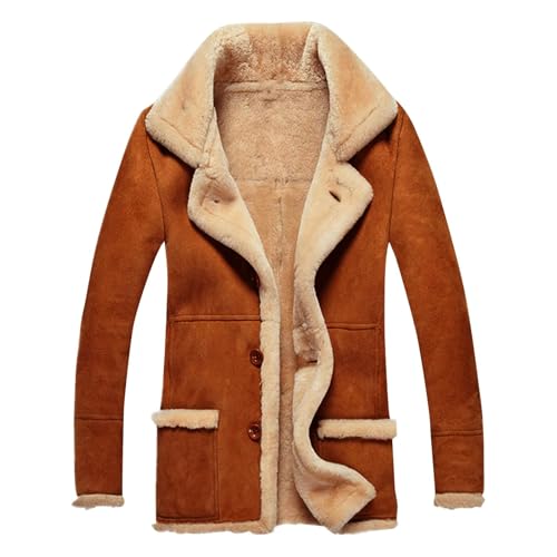 Jacket for Men Faux Suede Fur Jacket Sherpa Fleece Lined Pea Coat Lapel Long Sleeve Overcoat Winter Thicken Warm Coat