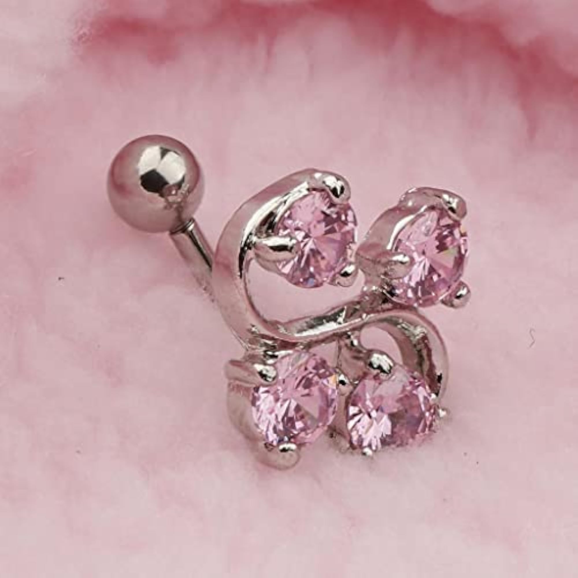 14G Zircon Crystal Belly Button Bar Navel Ring, Body Piercing