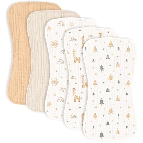 Image of MairMore 5 Pack Muslin Burp Cloths for Baby- Neutral Cotton Burping Cloths for Baby Boys Girls and Newborn Towel, Unisex- Large Absorbent Burp Clothes-20 x10 Inches