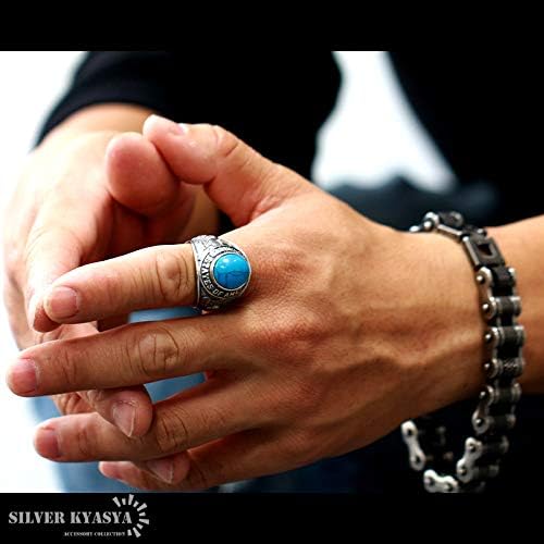 KYASYA]シルバー925 カレッジリング メンズ ターコイズ 一粒リング USA silver 銀 【スピニングスピナーリングチタン】 ワイドリング