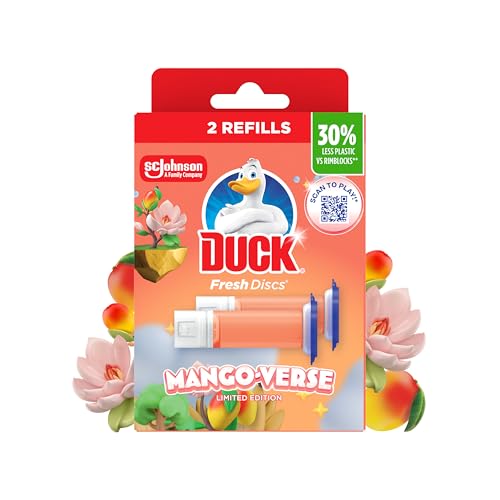 Duck Fresh Discs Toilet Cleaner Refill Twin Pack Fights Stains That Harbour Germs Prevents Limescale Build Up Mango Verse Pack of 5 (Total of 10 Refill Tubes)