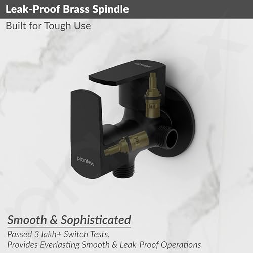 Image of Plantex Angle Valve 2 in 1 with Brass Spindle /Two Way Angle Cock Tap with Wall Flange & Teflon Tape /Anglular Tap for Bathroom- Pack of 1 (Saga, Black)