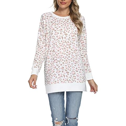 levaca Womens Long Sleeve Loose Casual Tunic Tops for Leggings Pink Leopard L Cover