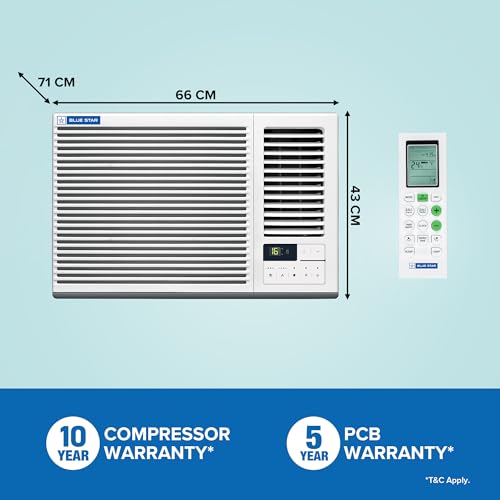 Image of Blue Star 1.5 Ton 3 Star, New Star Rated, Inverter Window AC (Copper, 2 Way Swing, Multi Sensors, Blue Fins, Self Diagnosis, WIA318GXU, White)