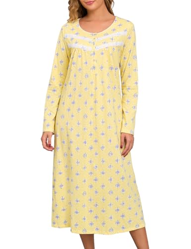 Image of IZZY + TOBY Nightgowns for Women Long Sleeve Soft Cotton Long Warm Nightdress Kintted Night Gown